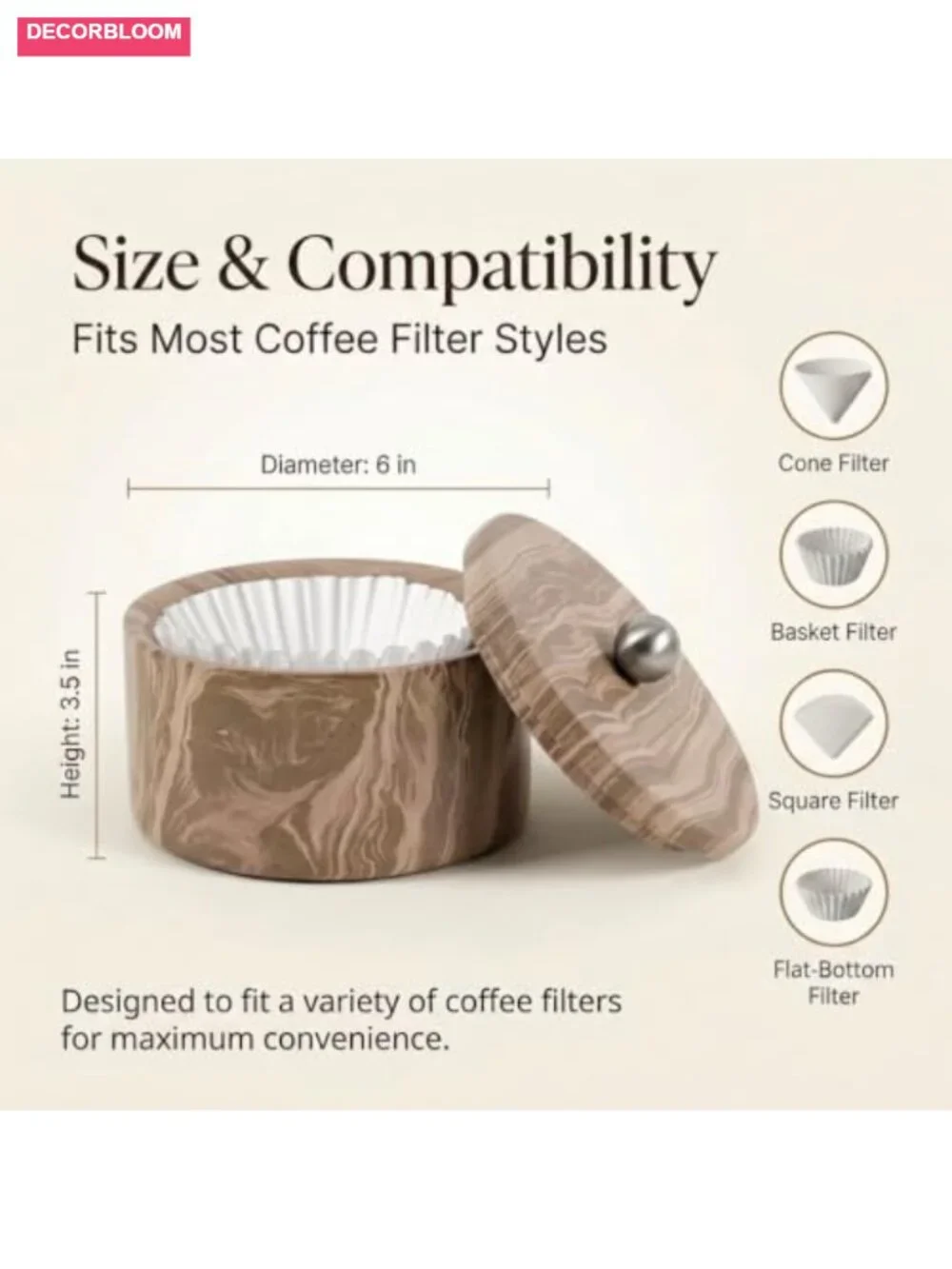 Marble Coffee Filter Holder 6 Inch Handmade Natural Stone with Lid